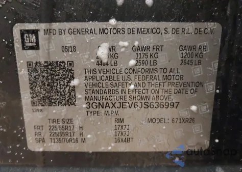 2018 Chevrolet Equinox Lt from USA, damaged, VIN 3GNAXJEV6JS636997